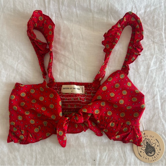 SISTERS OF THE TRIBE Petite Floral Print Ruffle Tie Front Crop Top & Midi Skirt - Picture 8 of 16